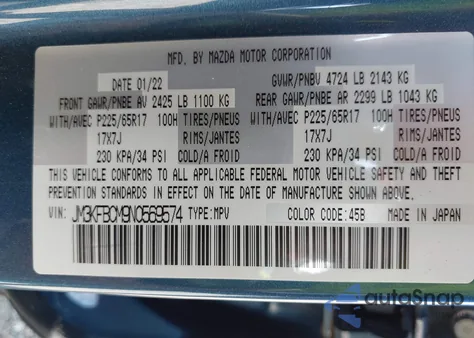 2022 Mazda Cx-5 2.5 S Preferred from USA, damaged, VIN JM3KFBCM9N0569574